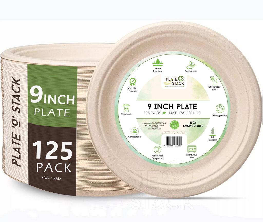 Comfy Package 100% Compostable 9 Inch Heavy-Duty Plates [125